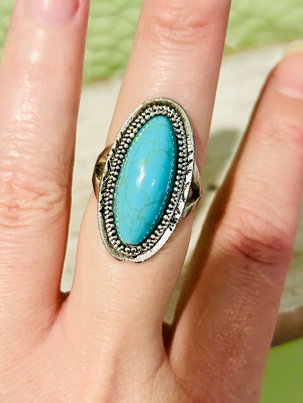 Turquoise Marquise Statement Ring - Women Jewelry Size 9